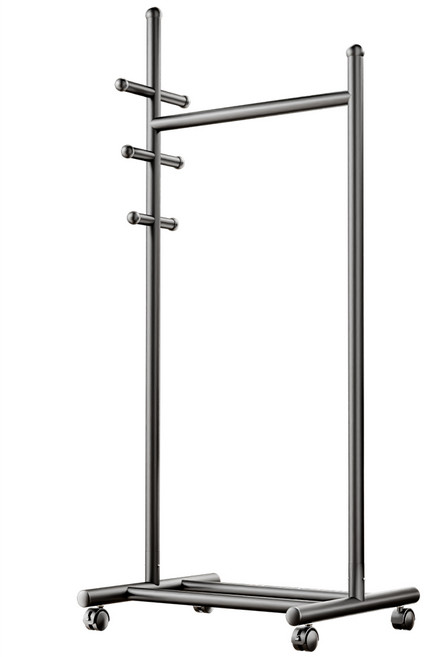 BaiNong 튼튼한 싱글바 스탠드 행거 바퀴달린 이동식 원룸 침실 싱글바 입형 옷걸이, 검정색