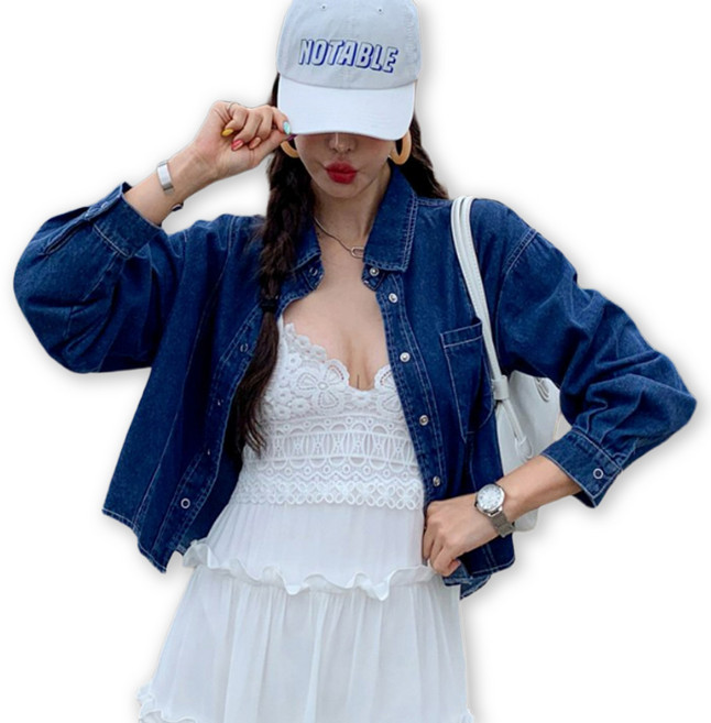 메리앤유 크롭 기장 또또 버튼 자켓 형 해지 데님 청 남방