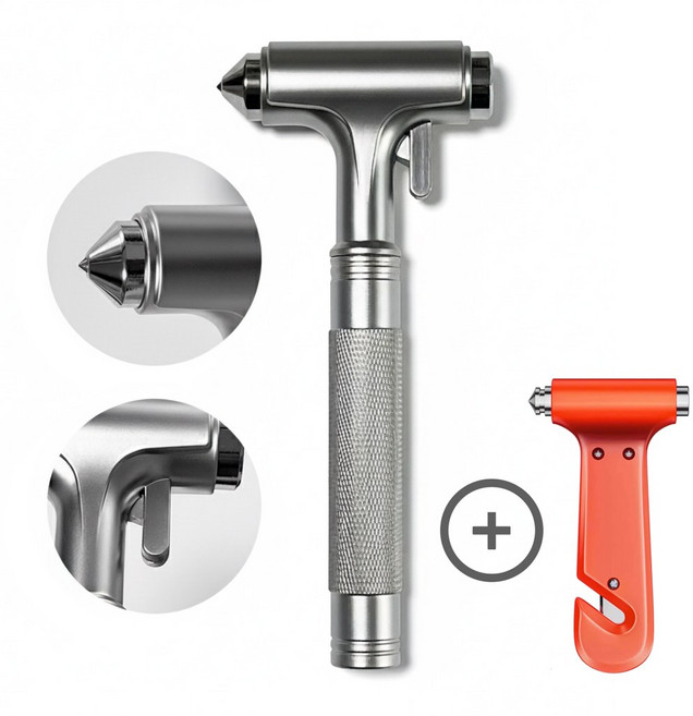 차량용 비상 탈출 안전망치 실버 1개 + 뒷좌석 비치용 안전망치 1개