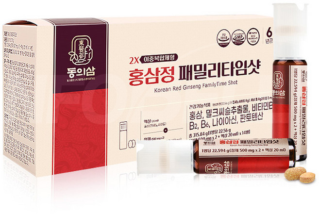 동의삼 홍삼정 패밀리타임샷 국내산 6년근 홍삼 농축액 진액 밀크씨슬 비타민 올인원 앰플, 14회분, 1개