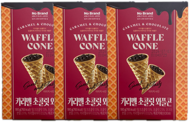 노브랜드 카라멜 초콜릿 와플콘, 3개, 180g