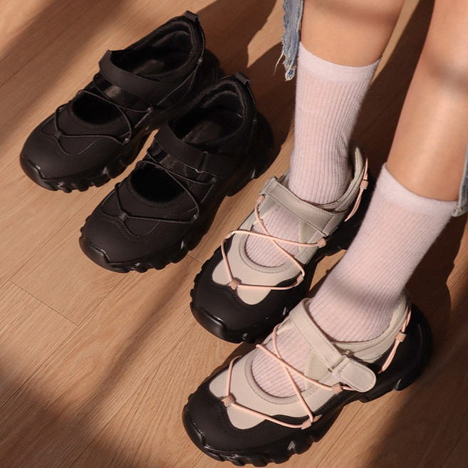 리브 고프코어 스트링 벨크로 캐주얼 메리제인 스니커즈 운동화 5cm