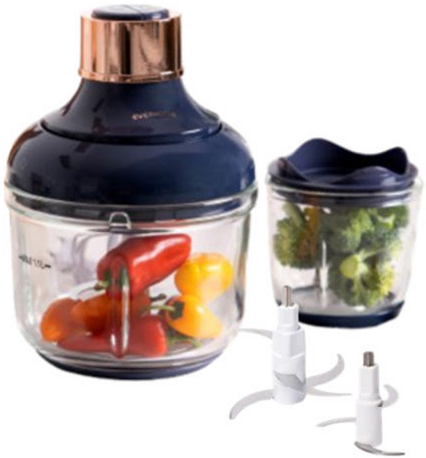 에버홈 프리미엄 전동 마늘 다지기 만능 듀얼 고기 야채다지기 대용량 믹서기, 1세트, 네이비
