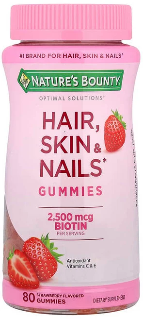 Nature's Bounty Optimal Solutions® 모발 피부 & 손발톱 구미젤리 딸기맛 구미젤리 80개 NRT-53545, 1 - 쿠팡