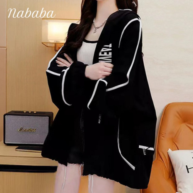 나바바 NC127 여성 라인 포인트 얇은 자외선 차단 긴팔 후드 집업