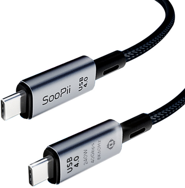 수피 240W 40G 썬더볼트 안드로이드 오토 USB4 C to C 고속 케이블 S43 40cm, 블랙, 1개