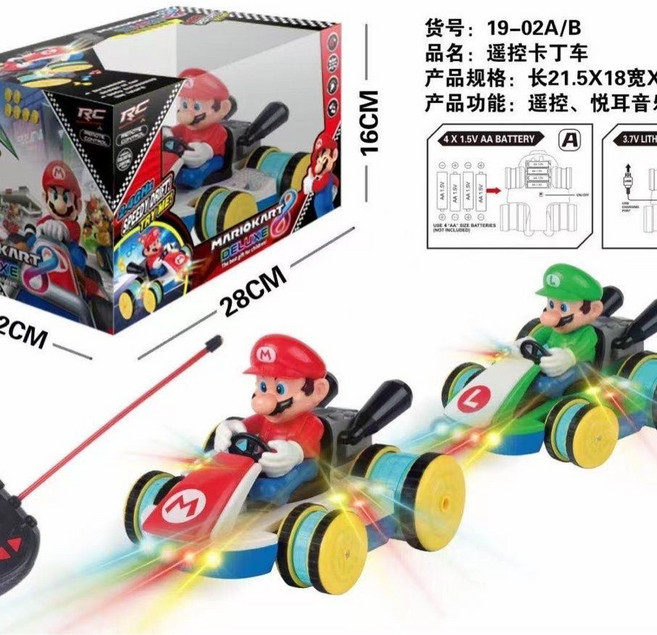 四通馬里奧遙控車 炫酷特技燈光音樂卡丁賽車, 1個, 充電版紅色