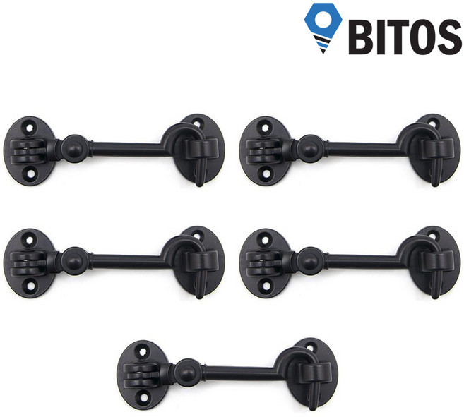 걸고리 문고리 현관문 걸쇠 아오리정 창문 잠금장치 도어부속 블랙 L사이즈, 5개