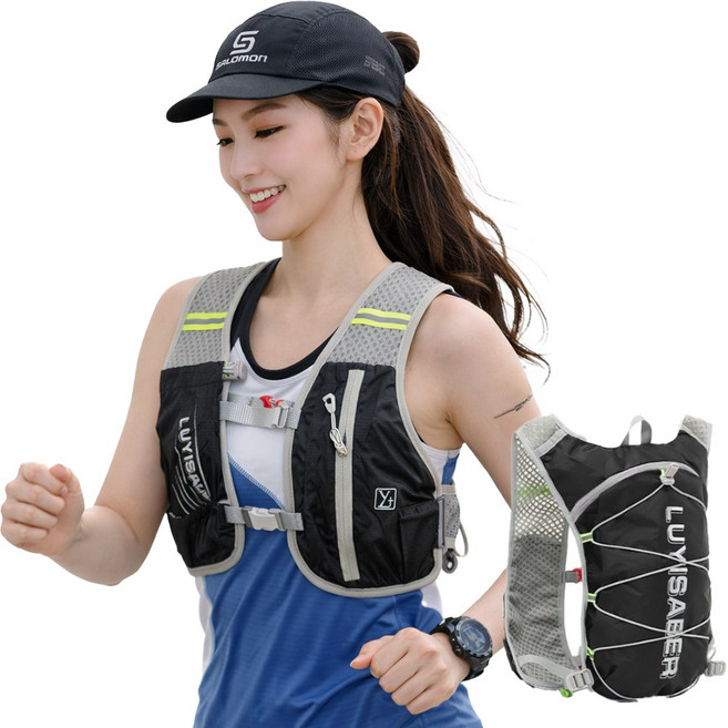 사십베비 트레일러닝 백팩 초경량 미니 소형 가벼운 조끼 트레킹 등산 배낭 가방, 블랙, 1개