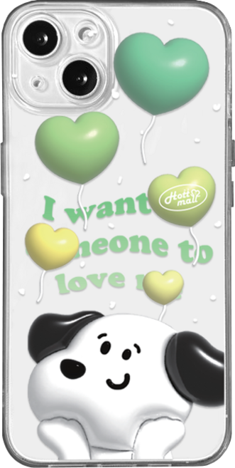 핫티몰 하트 풍선 퍼니 강아지 캐릭터 투명 젤리 휴대폰 케이스