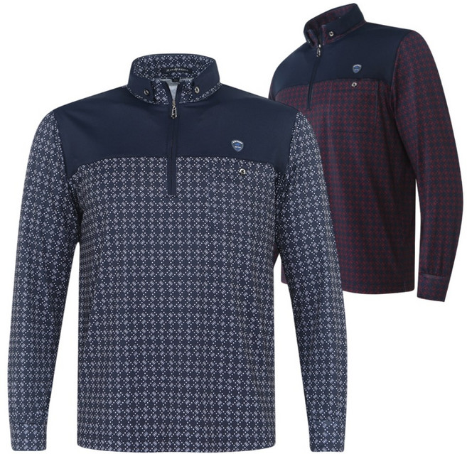 남자 간절기 골프웨어 패턴 반집업 골프 긴팔티 셔츠 실내연습장 상의