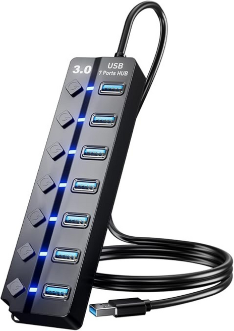USB3.0 7in1 c타입허브 노트북 멀티 허브 다이나믹 개별 스위치, 1개, 블랙1.2M-7구