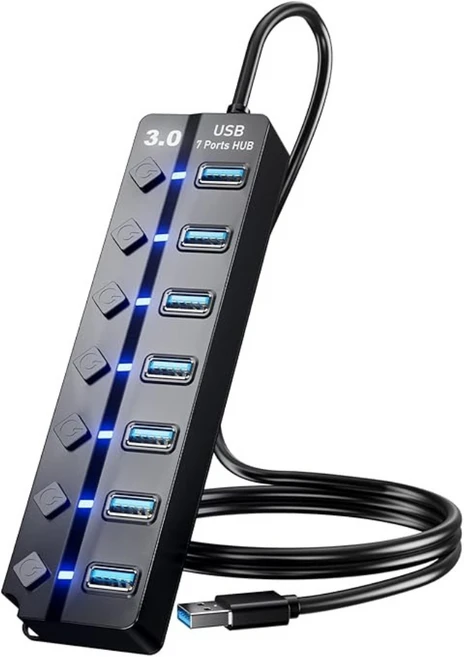 USB3.0 7in1 c타입허브 노트북 멀티 허브 다이나믹 개별 스위치, 1개, 블랙1.2M-7구 - 쿠팡