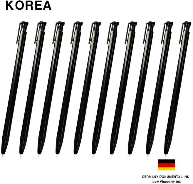 코리아 사각 니들펜 필기감좋은 초저점도 독일잉크 볼펜 0.7mm, 10개, 검정색