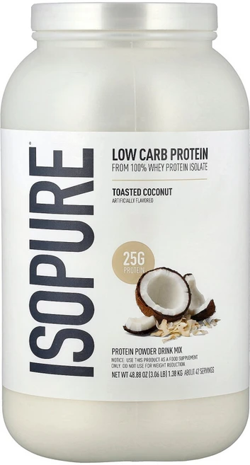 Isopure 저탄수화물단백질 파우더구운 코코넛1.36kg(3lb), 1.36kg, 1개 - 쿠팡