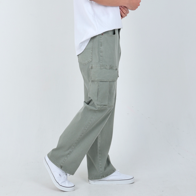 남성 초경량 스판 루즈핏 카고바지 히든밴딩 여름 피그먼트 세미 와이드 건빵바지