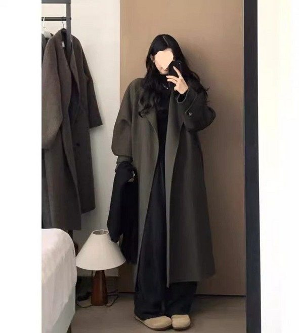 COSYEVNO 여자 모직 코트 겨울 정장 칼라 심플 와이드 소매 단추 롱 빅 사이즈 스웨이드 코트 CXJdy-14