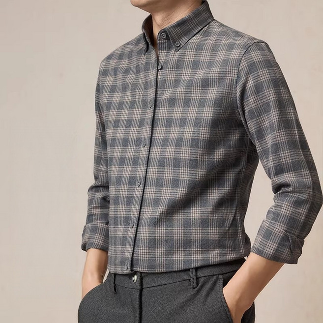 봄가을 순면 체크 셔츠 남성 비즈니스 캐주얼 긴팔 셔츠