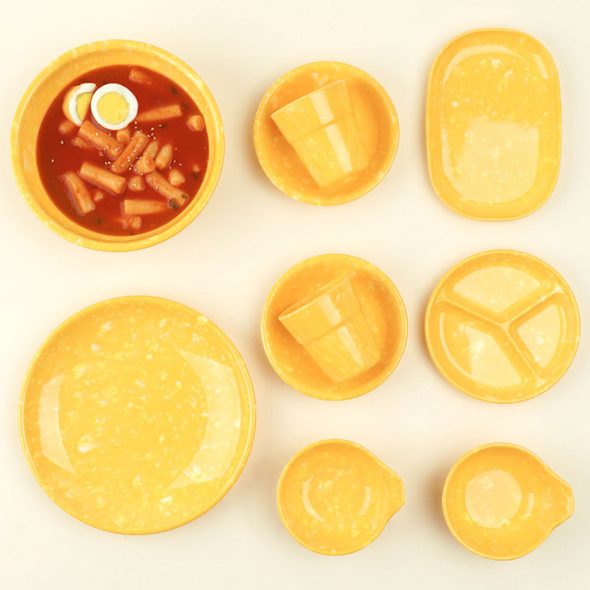 레트로 떡볶이 분식 그릇 포장마차 캠핑 접시 10종세트, 1세트, 옐로우