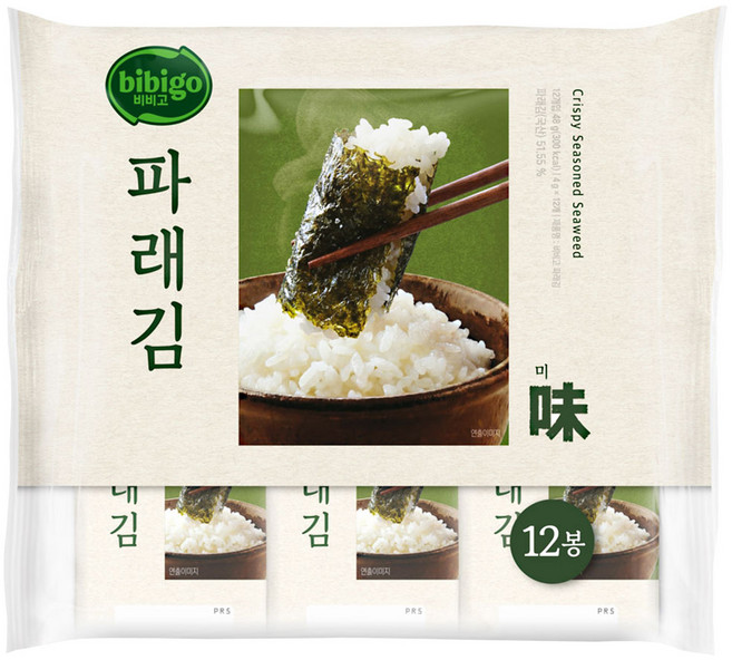 비비고 파래김 도시락김, 4g, 12개