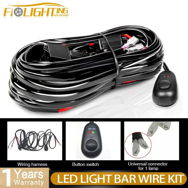 Filighting LED 작업등 바 배선 키트 자동차 오프로드 4x4 SUV 퓨즈 스위치 ATV용 2 리드 3 미터 12V 24V 40A, [01] 1pc 1Lead wire kit, 1개