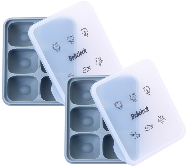 베베락 아이와 플래티넘 실리콘 큐브 2P(냉동보관용기_뚜껑포함 13.5cm X 15cm), 1세트, 아이와 실리콘큐브(블루그레이2P)