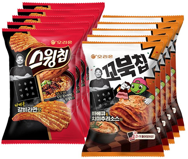 스윙칩 바베큐갈비라면+꼬북칩 바베큐치미추리소스, 5세트, 222g