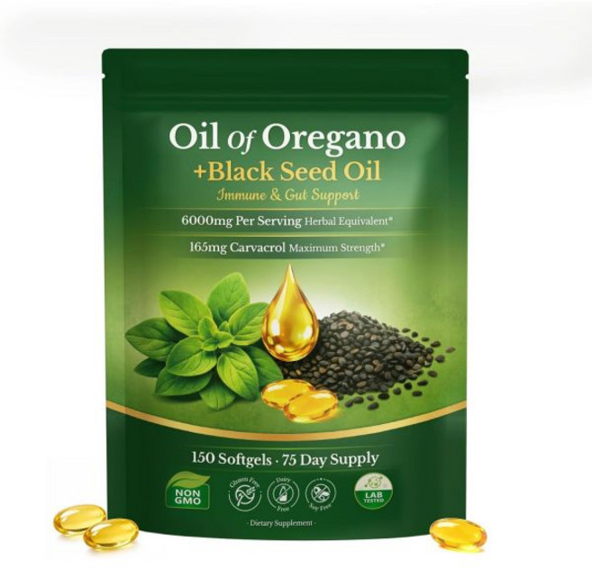 Oil of Oregano with Black Seed Oil Softgels 6000mg Daily Natural Herbal & Wellness Supplement Po