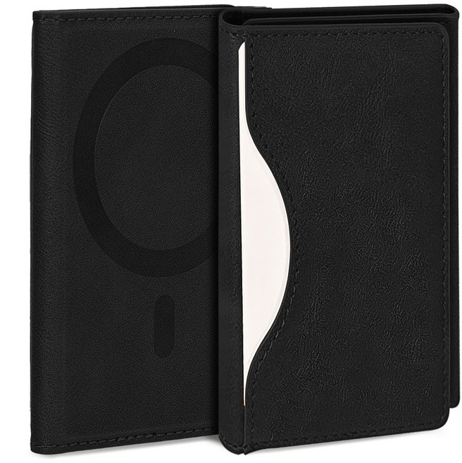 더조은셀러 맥세이프 어반레이어 3단 접이식 가죽 카드 6장 수납 지갑 월렛 거치 스탠드, 1개, 클래식블랙