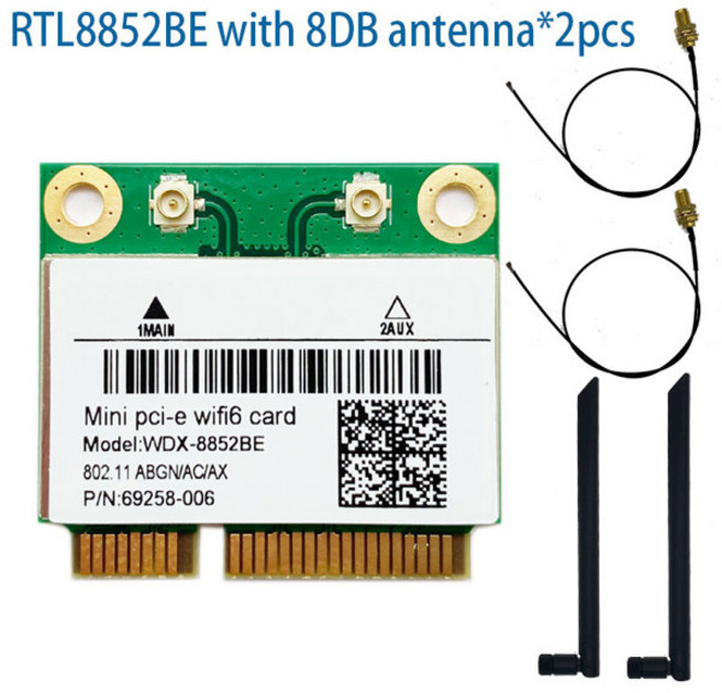 Realtek 듀얼 밴드 무선 네트워크 카드 RTL8852BE WiFi 6 1800Mbps BT 5.0 미니 PCIe 802.11acax 2.4G5Ghz, [02] RTL8852BE 2antenna, 1개, 02 RTL8852BE 2antenna