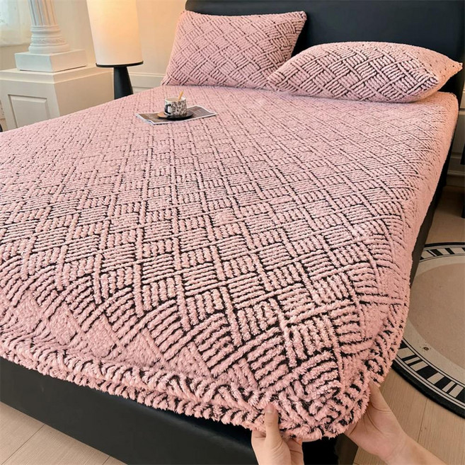 부드럽고 매트리스 커버 전면 고무밴드 코랄 플리스 침구 더블 퀸 킹 보호대, 1개, 4. 핑크 / P. 160x200x30cm