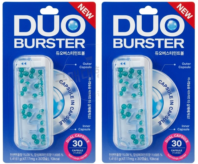 가그린 듀오버스터 더블 민트볼 30입 1개, 2개, 1.415g - 쿠팡