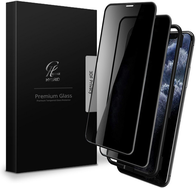 챌린지하이브리드 사생활 프라이버시 풀커버 강화유리 액정보호필름 2p, 1세트