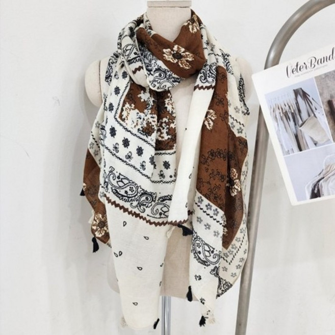 블록 페이즐리 테슬 롱 스카프 간절기 머플러