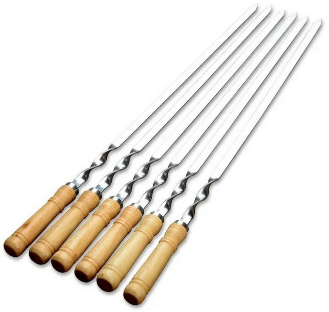 긴손잡이 바베큐 꼬치 케밥 그릴 스틱 나무 포크 스테인레스 스틸 야외 바늘 가방 55cm, 2)6pcs-55CM, 1개, 05 6pcs wood 55CM