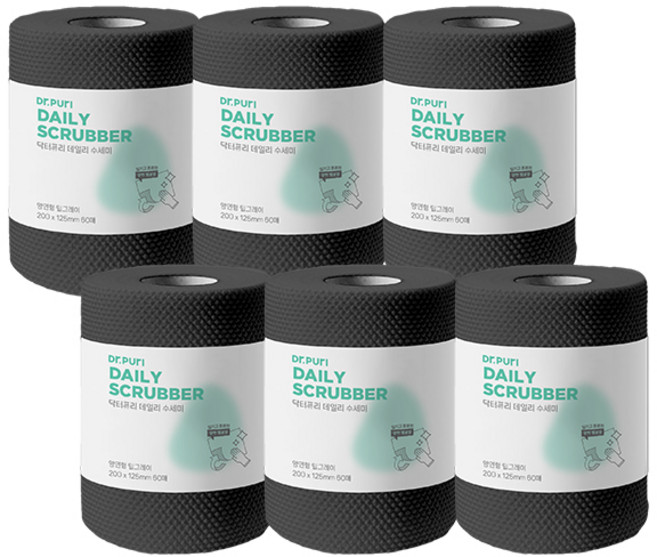 닥터퓨리 엠보싱 일회용수세미 롤형, 그레이 소형, 6개