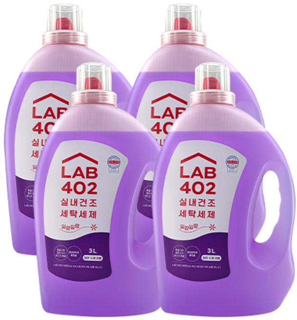 LAB 402 실내건조 세탁세제 일랑일랑, 3L, 4개
