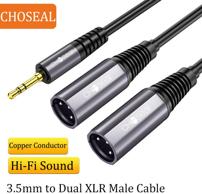 CHOSEAL 5MM XLR 분배기 오디오 케이블 TRS 스테레오 남성 2XLR 상호 연결 마이크 어댑터, 3 5mm to XLR Male, 1개