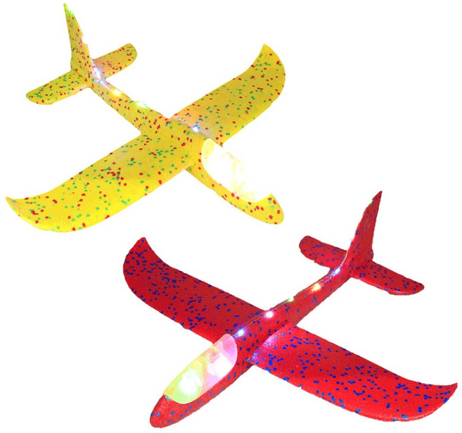 LED 스티로폼 에어 글라이더 비행기 장난감 행글라이더 캠핑장놀이 공원 동력 2개입, LED비행기 2P(빨강+노랑), 1개