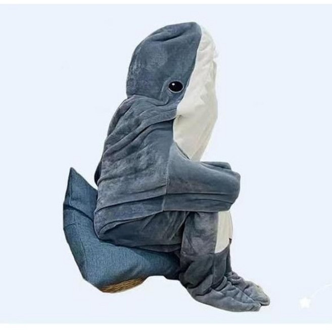 홈앤조이 동물잠옷 아기상어 캠핑 입는담요 침낭 초유연 소프트 플란넬 후드티 침낭 잠옷 원피스