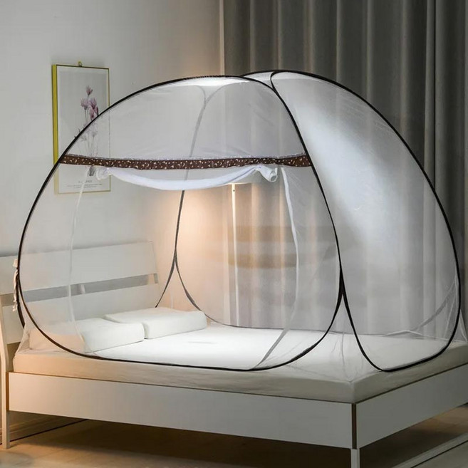 쉬핑 침대 접이식모기장 텐트 원터치 사각 1인용 방충망, 브라운