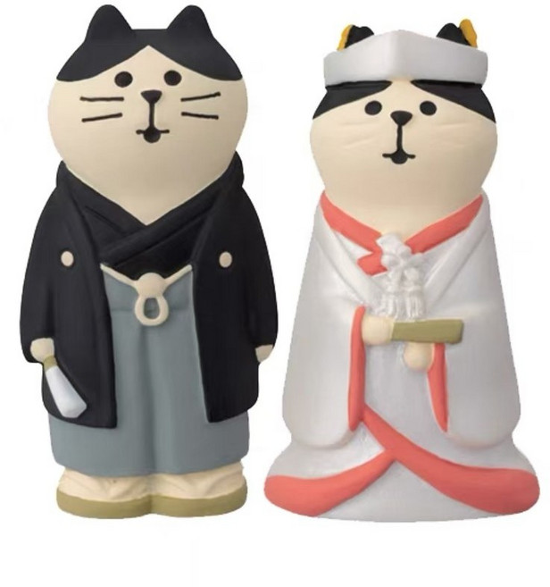신혼부부선물 일본 신랑신부 고양이 커플 마그넷 피규어 2P 세트, 신랑+신부