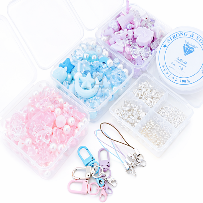 비즈 키링 만들기 DIY 세트 볼펜 꾸미기 키트 3컬러 믹스 부자재 포함, 키링비즈만들기 D, 1세트