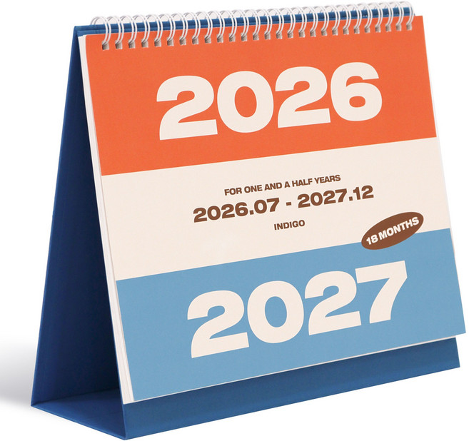 인디고 2026 2027 18개월 탁상달력 데스크캘린더, 1개, 단품