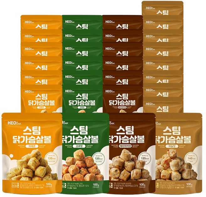 허닭 스팀 닭가슴살볼 100g 4종 혼합, 30개