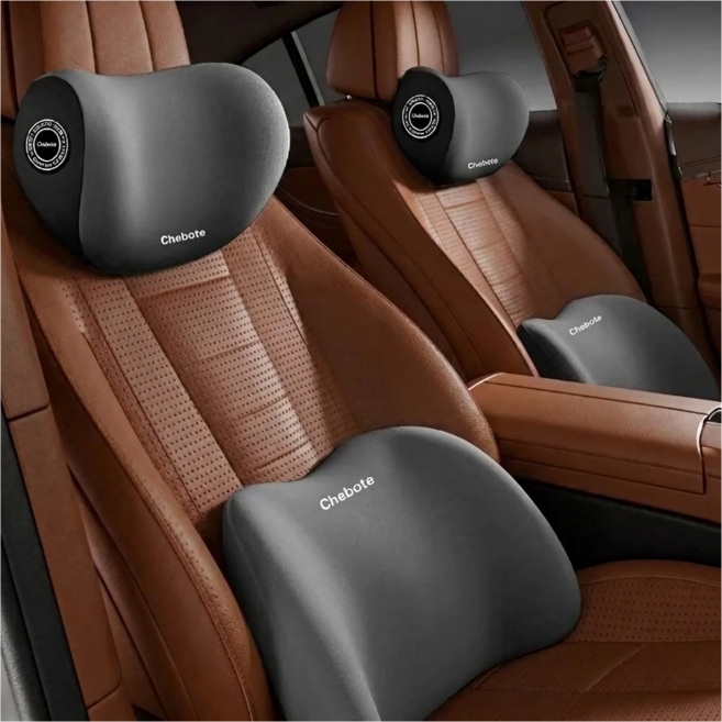 후스조이 차량용 메모리폼 목쿠션 + 허리 쿠션 세트, 1세트, 그레이