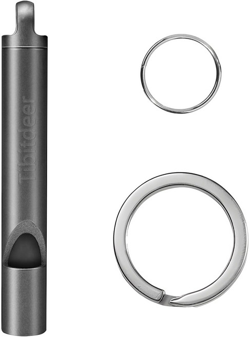 Tibitdeer 티타늄 비상 호루라기 120db 안전 키체인 링 포함, 1개, 그레이 (싱글 튜브/ 열쇠고리 포함)