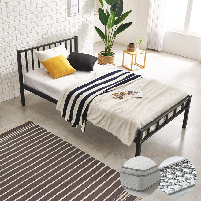 가이온 스틸큐브 철제 침대 프레임 퀸+25T 필로탑, 블랙