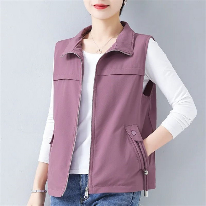 besteffie 여성용 순면 베스트 오픈 가디건 봄 가을 캐주얼 스타일 빅사이즈 카라넥 중년 여자 데일리 패션 조끼 K32