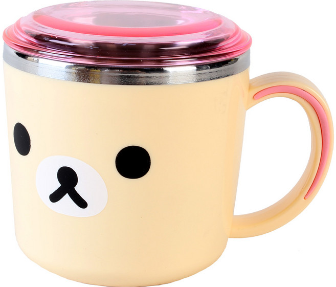 리락쿠마 뚜껑 스텐 컵(얼굴)/어린이 캐릭터 물컵, 코리락 아이보리, 1개